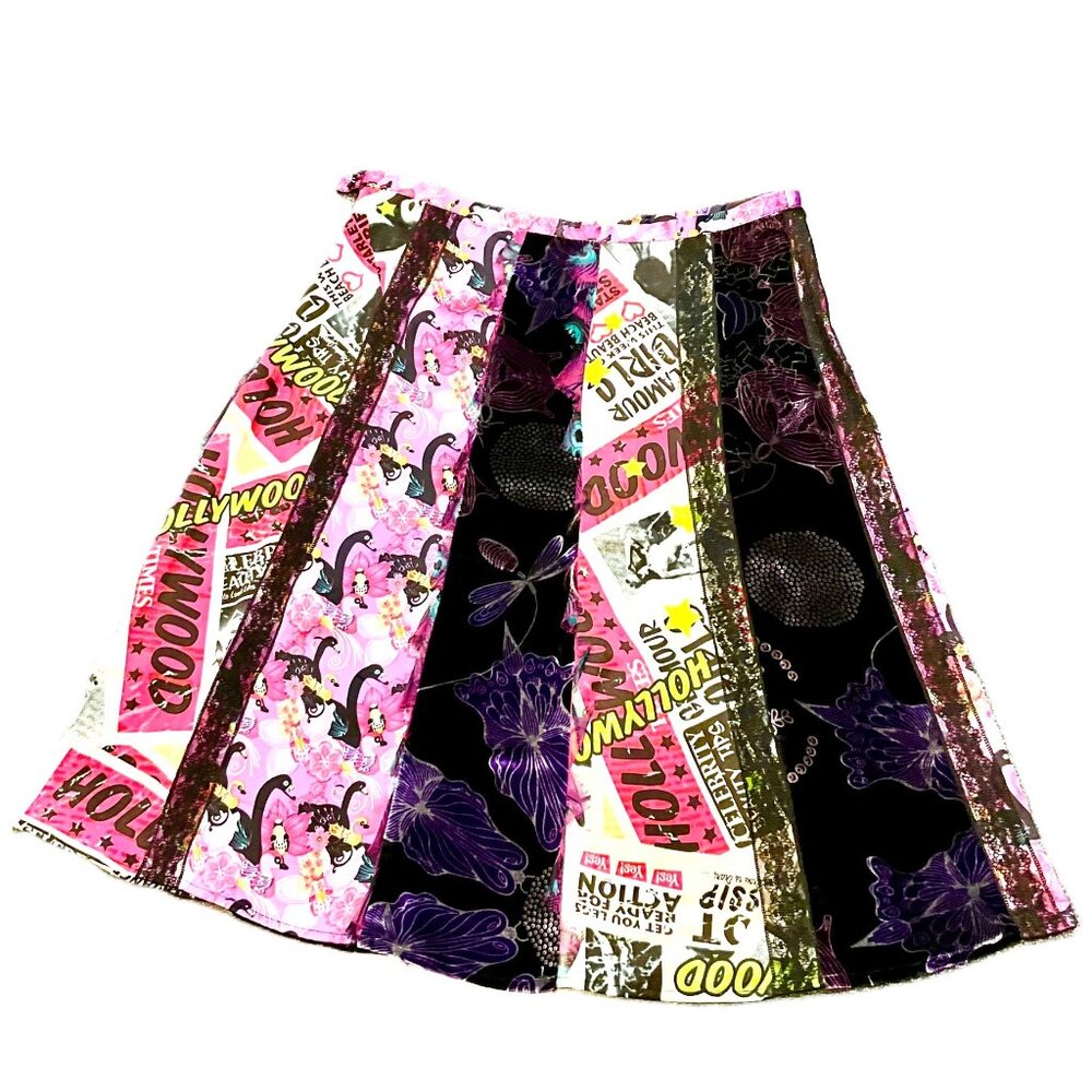Custo Barcelona Pink Black Multi-Panel A-Line Skirt